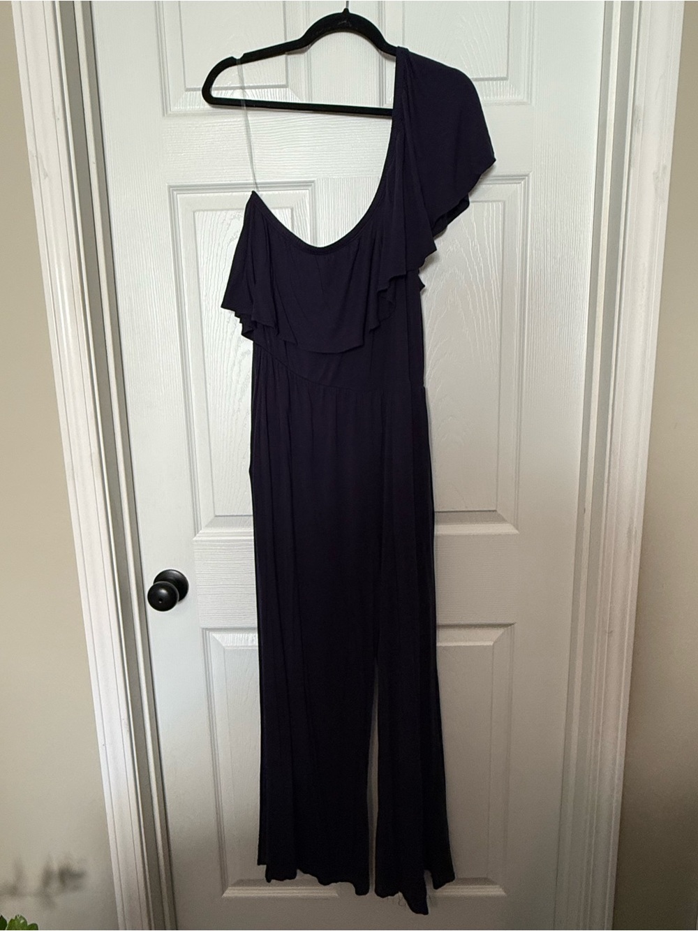 Women’s One-Shoulder Ruffle Jumpsuit in Dark Purple